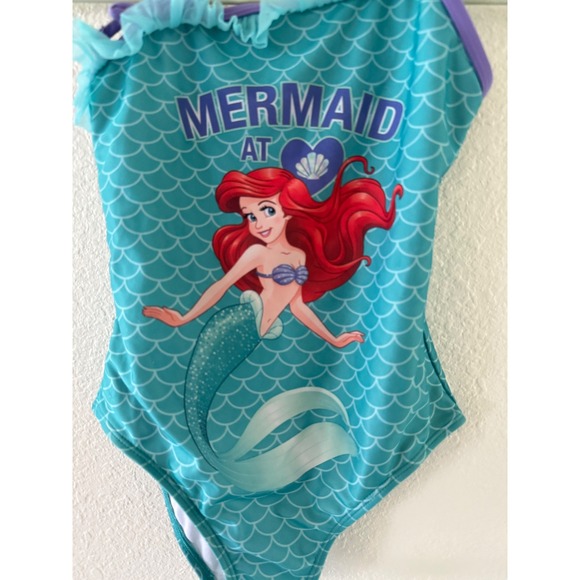 Disney Princess Ariel Mermaid Swimsuit Girls Size 7/8 One Piece Ruffle Swimwear - Picture 3 of 4